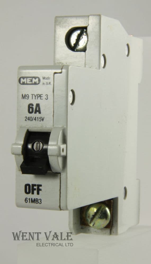 MEM Memshield 1 - 61MB3 - 6a Type 3 Single Pole MCB Used