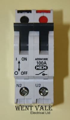 MEM Memshield 2 - ADSN100R - 100a AC22B Double Pole Switch Disconnector Used