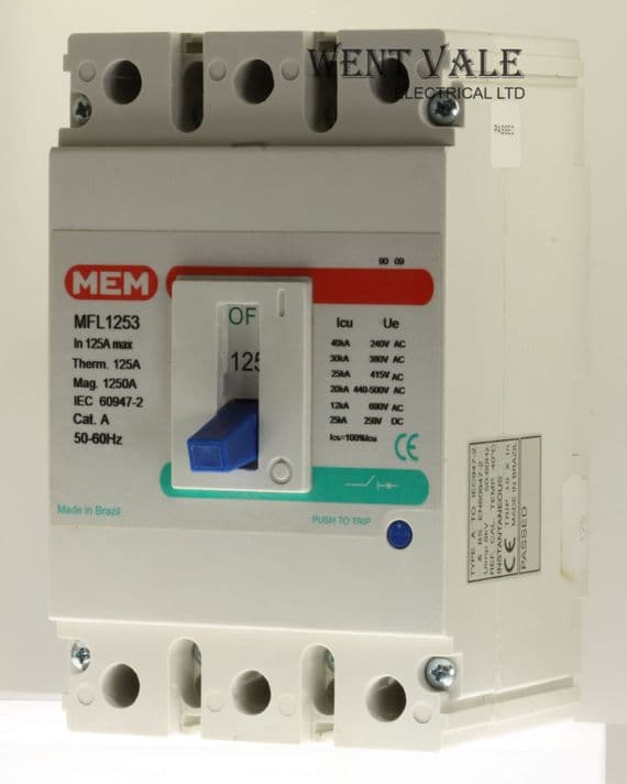 MEM Memshield 2 - MFL1253 - 125a Cat A F-Frame Triple Pole MCCB New