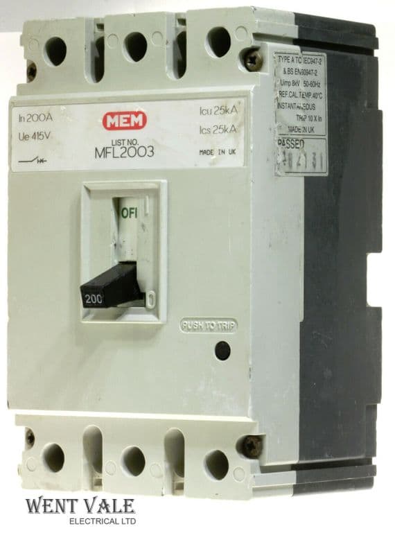 MEM Memshield 2 - MFL2003 - 200a Cat A - F Frame Triple Pole MCCB Used