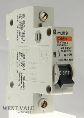 Merlin Gerin Multi 9 - 21325 - C45N - 15a Type 2 Single Pole MCB Used