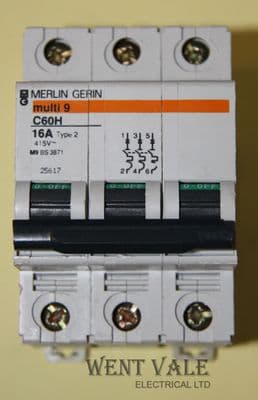 Merlin Gerin - Multi 9 - 25617 - C60H - 16a Type 2 Triple Pole MCB Used