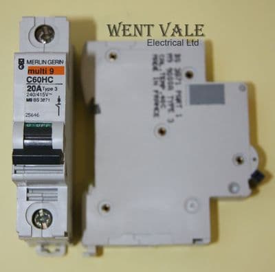 Merlin Gerin - Multi 9 - 25646 - C60H - 20a Type 3 Single Pole MCB Used