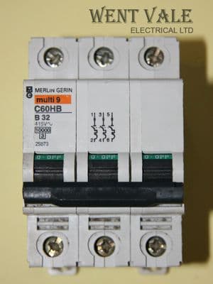 Merlin Gerin - Multi 9 - 25873 - C60HB332 - 32a Type B Triple Pole MCB Used