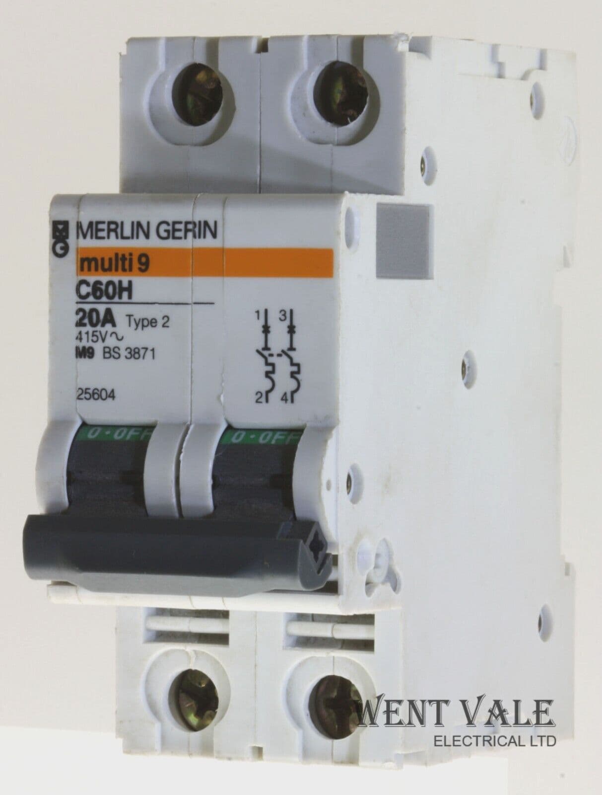 Merlin Gerin Multi 9 - C60H 220-25604 - 20a Type 2 Double Pole MCB Used