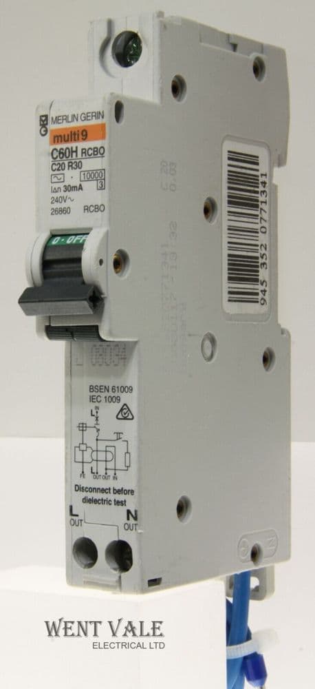 Merlin Gerin Multi 9 C60HC20R30 20a 30mA Type C Class AC RCBO Used merlin-gerin-multi-9-c60hc20r30-20a-30ma-type-c-class-ac-rcbo-used