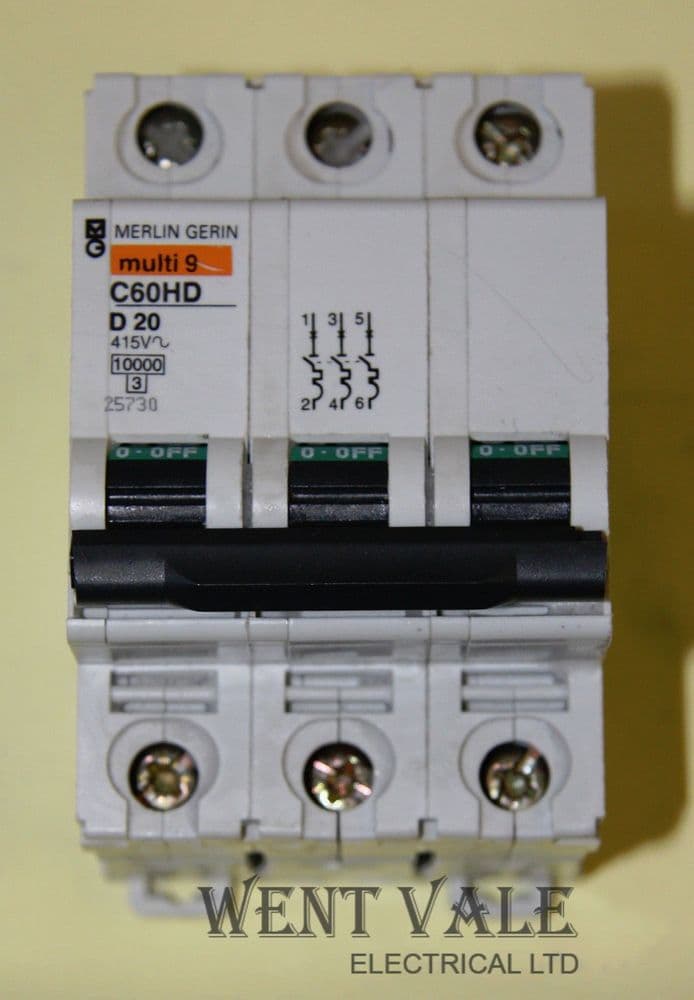 Merlin Gerin Multi 9 - C60HD320-25730 - 20a Type D Triple Pole MCB Used
