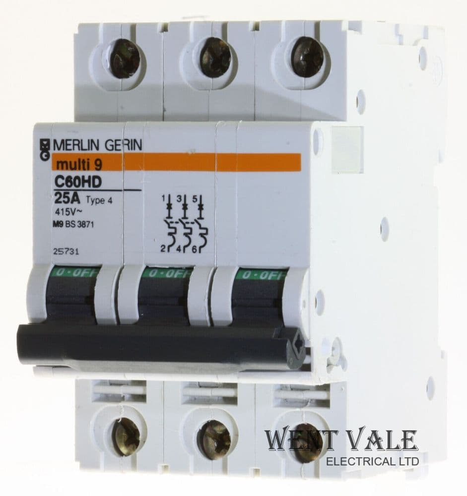 Merlin Gerin Multi 9 - C60HD325-25731 - 25a Type 4 Triple Pole MCB Used