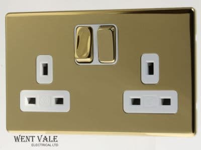 MK Aspect Range - K24347 PBR W - 13a Twin Double Pole Duel Earth Switched Socket in Polished Brass