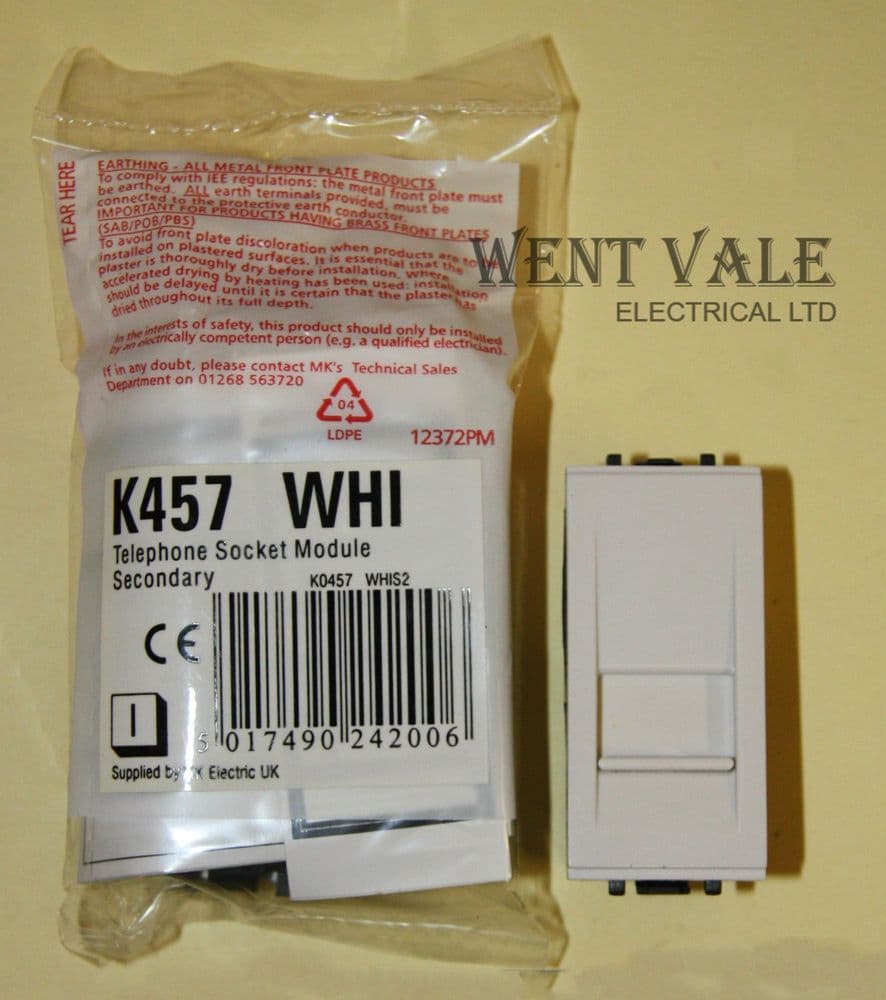 MK Logic Plus K457 WHI Secondary Telephone Socket Module New