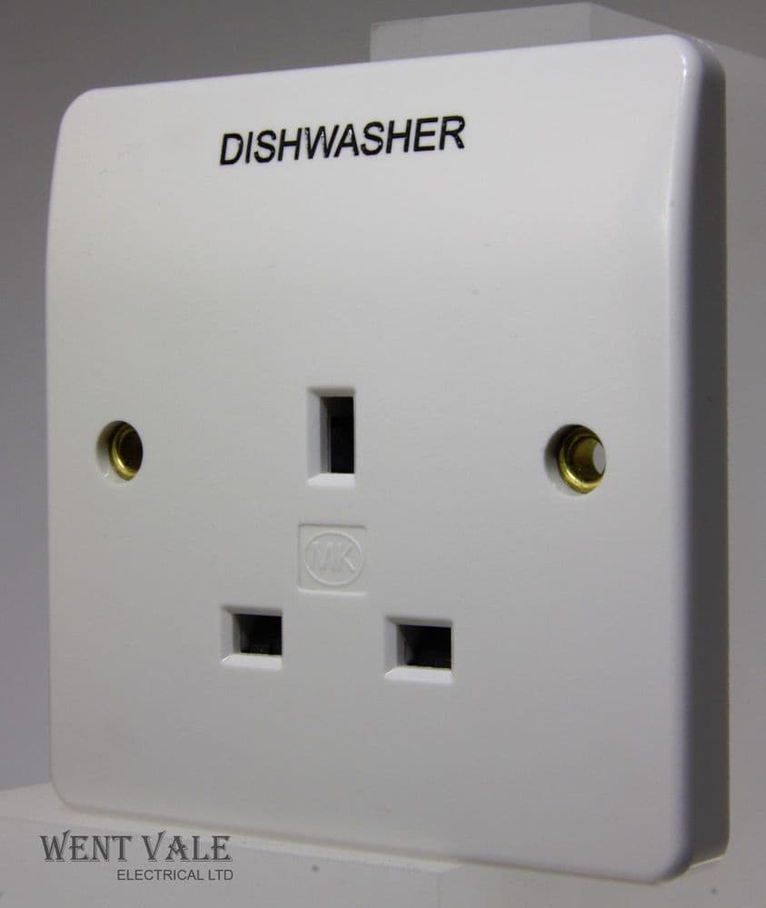 MK Logic Plus K780WHIDW Single Unswitched Socket Marked "Dishwasher"