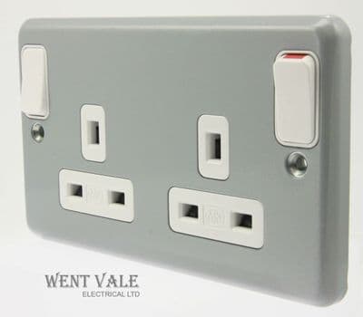 MK Metalclad Plus - K2945 ALM - 13a 2 Gang Switched Socket Outboard Rockers  New