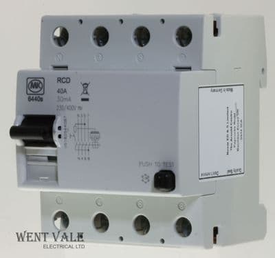 MK Sentry - 6440s - 40a 30mA Four Pole Four Module RCD New in Box