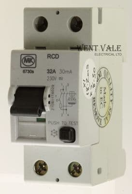 MK Sentry - 6730s - 32a 30mA Double Pole Class AC RCD Used