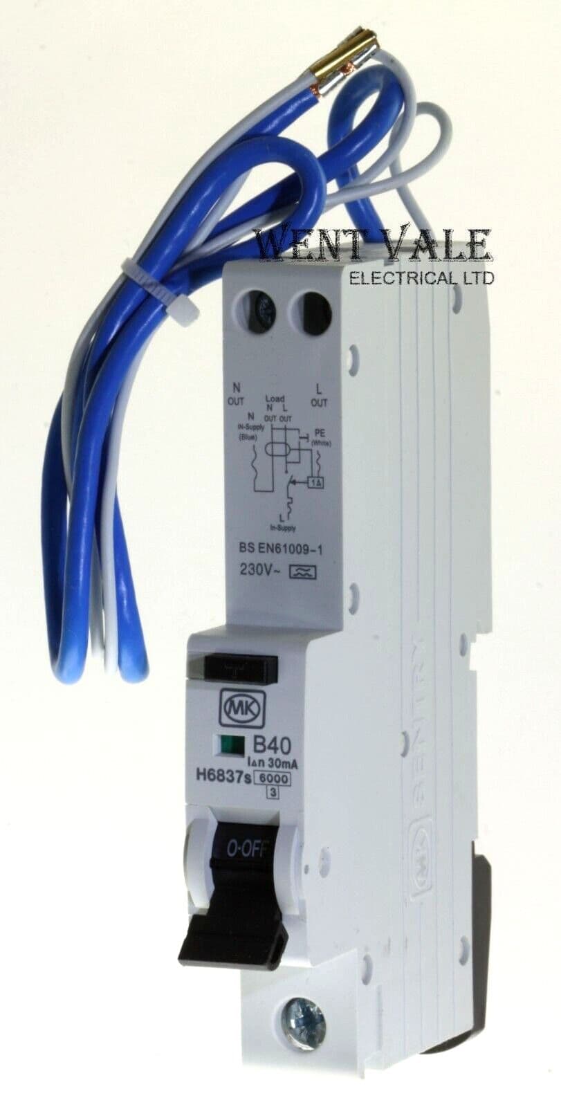 MK Sentry - H6837s - 40a 30mA Type B Single Pole Class A RCBO New
