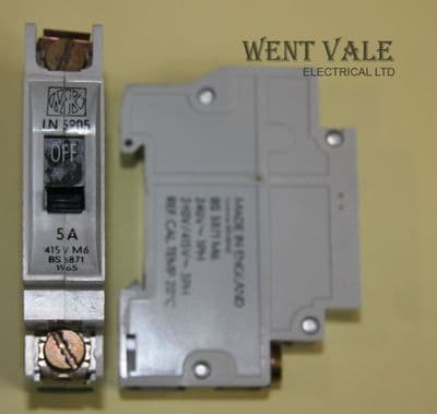 MK Sentry - LN5905 - 5a Type 2 Single Pole MCB Used