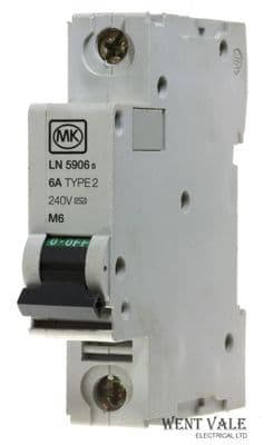 MK Sentry LN5906s - 6a Type 2 Single Pole MCB Used