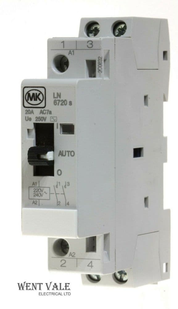 MK Sentry LN6720s 20a Double Pole N/O Contactor 240v Coil With Manual