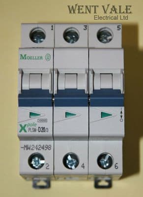 Moeller - X Pole PLSM-D20/3-MW - 20a Type D Triple Pole MCB New In Box