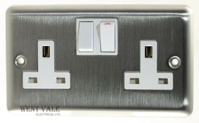 Newlec Decorative - NLBS8900/2  13ax Twin Switched Socket in Brushed Steel New