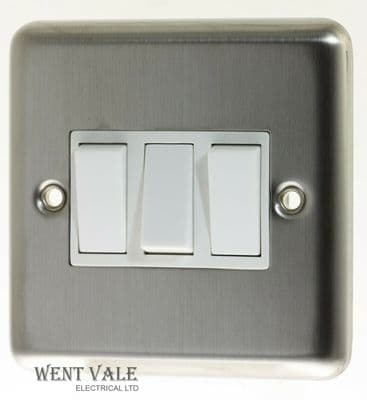 Newlec Decorative - NLBS8910/32  10ax Three Gang Two Way Switch in Brushed Steel