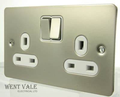 Newlec Flat Plate Range - NLFP002P - 13a Twin Socket in Pearl Nickel New in Box
