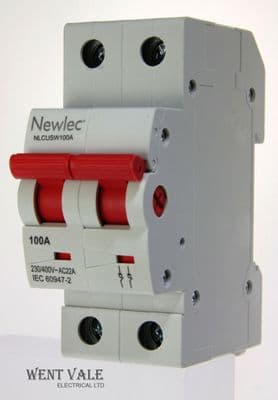 Newlec NLCUSW100A - 100a AC22A Double Pole Switch Disconnector Latest Model NEW