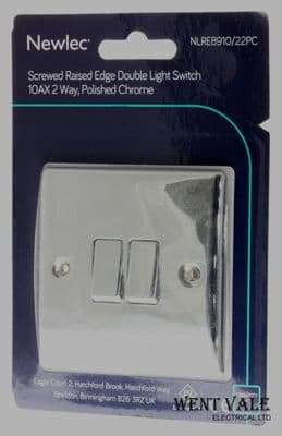 Newlec Raised Edge - NLRE8910/22PC - 10ax  2 Gang 2 Way Switch - Polished Chrome