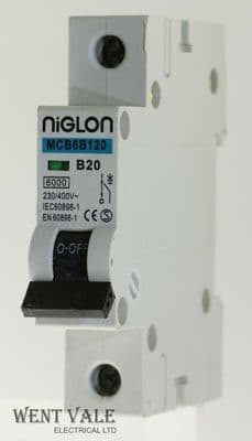 Niglon - MCB6B120 - 20a Type B Single Pole MCB Used