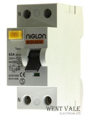 Niglon - RCD2-63/30 - 63a 30mA Double Pole Main Incoming RCD Used