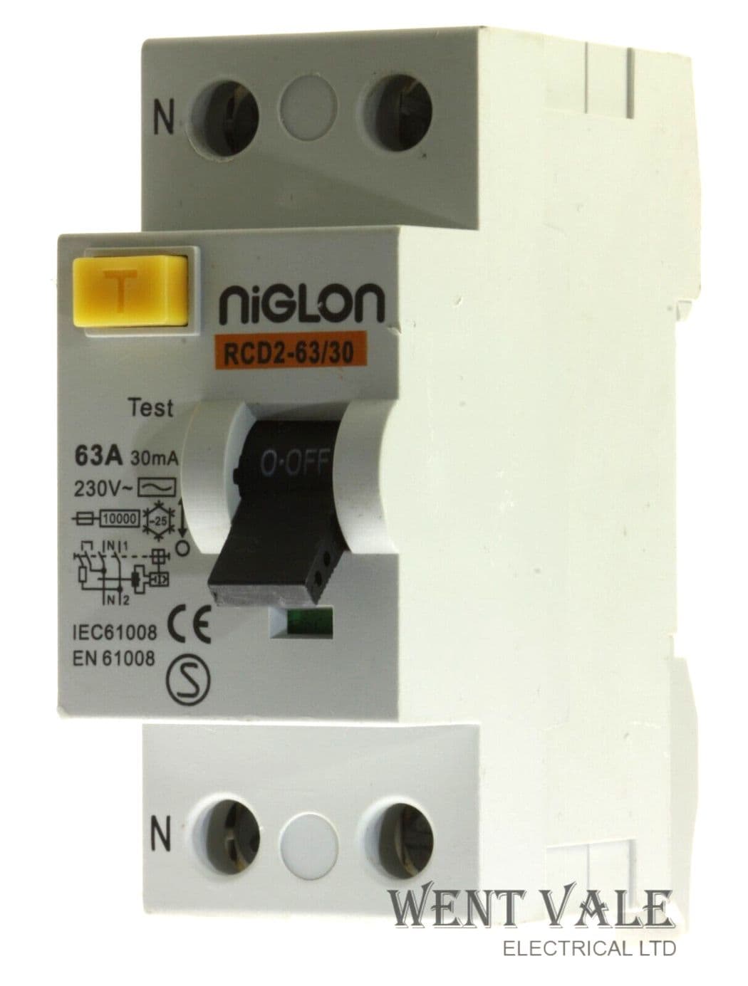 Niglon - RCD2-63/30 - 63a 30mA Double Pole Main Incoming RCD Used