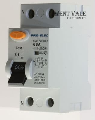 Pro-Elec - RCD-PL10662 - 63a 30mA Double Pole Class AC RCCB New