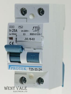 Protek - JVL 16-63 T25-30-2H - 25a 30mA Double Pole RCD Unused