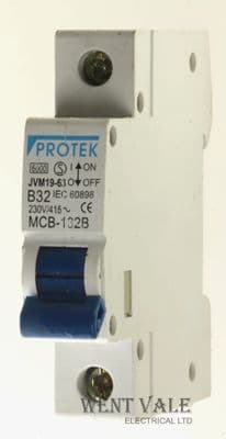 Protek - JVM19-63 MCB-132B - 32a Type B Single Pole MCB Used