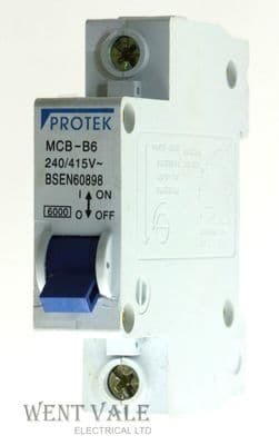 Protek - MCB-106/2B - 6A Type B Single Pole MCB Blue Switch Used