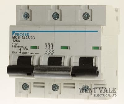 Protek - MCB-3125/2C - 125a Type C Triple Pole Heavy Duty MCB Unused