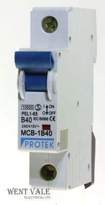 Protek - PEL1-63 MCB-1B40 - 40a Type B Single Pole MCB Used