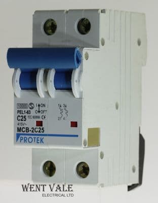 Protek - PEL1-63 MCB-2C25 - 25a Type C Double Pole MCB Used