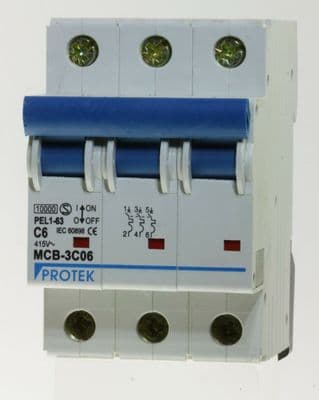 Protek - PEL1-63 MCB-3C06 - 6a Type C Triple Pole MCB Unused