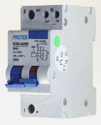 Protek - RCBO-40/30B - 40a 30mA Type B Double Pole Class AC RCBO Used