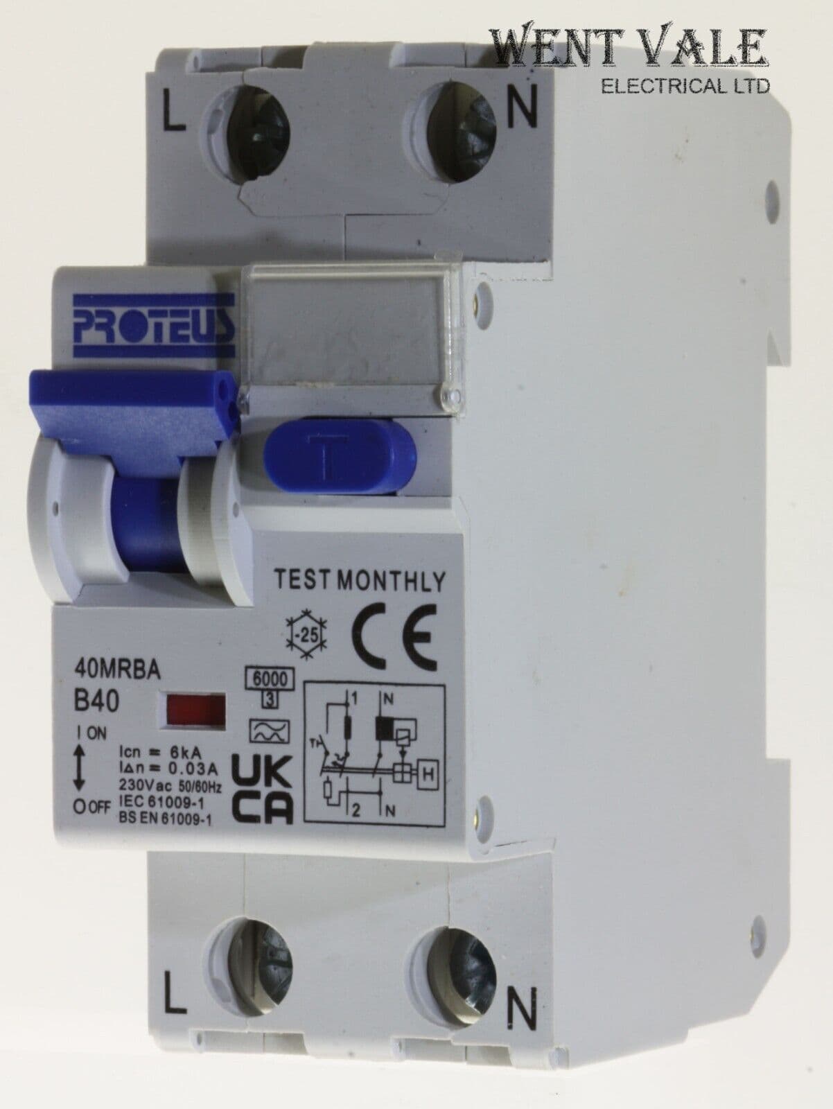 Proteus 40MRBA - 40a 30mA Double Pole Class A RCBO Oval Button New