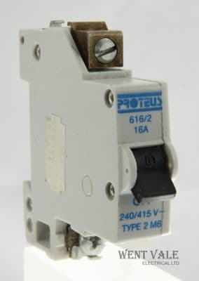 Proteus 616/2 - 16a Type 2 Single Pole MCB Blue on White Label Used