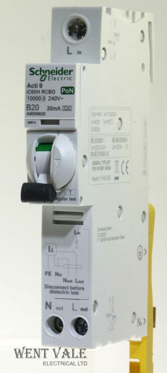 Schneider Acti 9 - A9D56820 - 20a 30mA Type B Single Pole Ns Class A ...