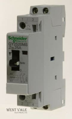 Schneider GY2520M5 - Double Pole 25a NO Contactor with Manual Control 240v Coil