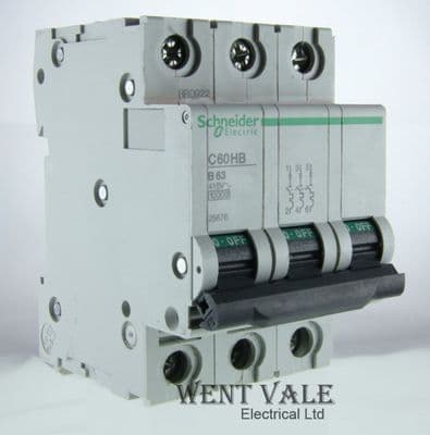 Schneider - Multi 9 - 25876 - C60HB363 - 63a Type B Triple Pole MCB Used