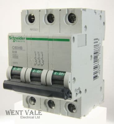 Schneider Multi 9 -  C60HB363-25876 - 63a Type B Triple Pole MCB New