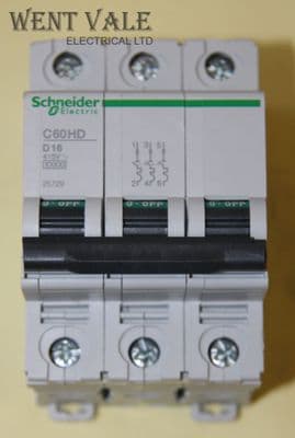 Schneider Multi 9 - C60HD316-25729 - 16a Type D Triple Pole MCB New