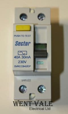 Sector SVRCCB40/DP - 40a 30mA Double Pole RCCB Unit. Used