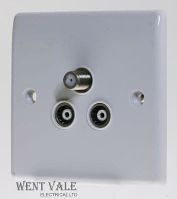 Selectric Smooth - SSL539 1g F-Type Satellite + 2 Isolated TV/FM ﻿Coax Sockets