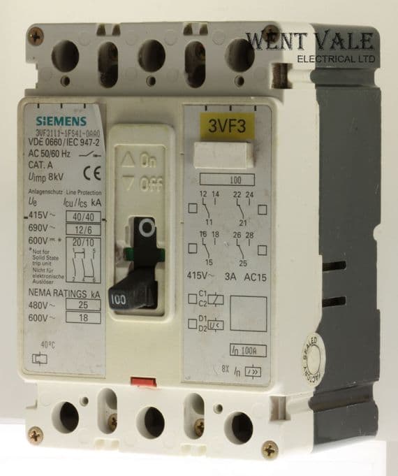 Siemens 3VF3 - 3VF3111-1FS41-0AA0 - 100a Triple Pole Cat. A MCCB Used (O)